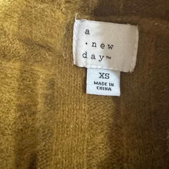 A new day Brown Mustard Ribbed sweater midi dress with Mock Neck Size XS - Picture 2 of 4